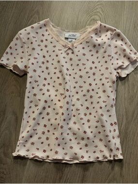 Pink Floral Ruffle Short Sleeve Top